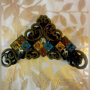 Vintage Israel Judaica Brass Enameled Napkin Holder 6.2" x 1.3" x 3.8" tall